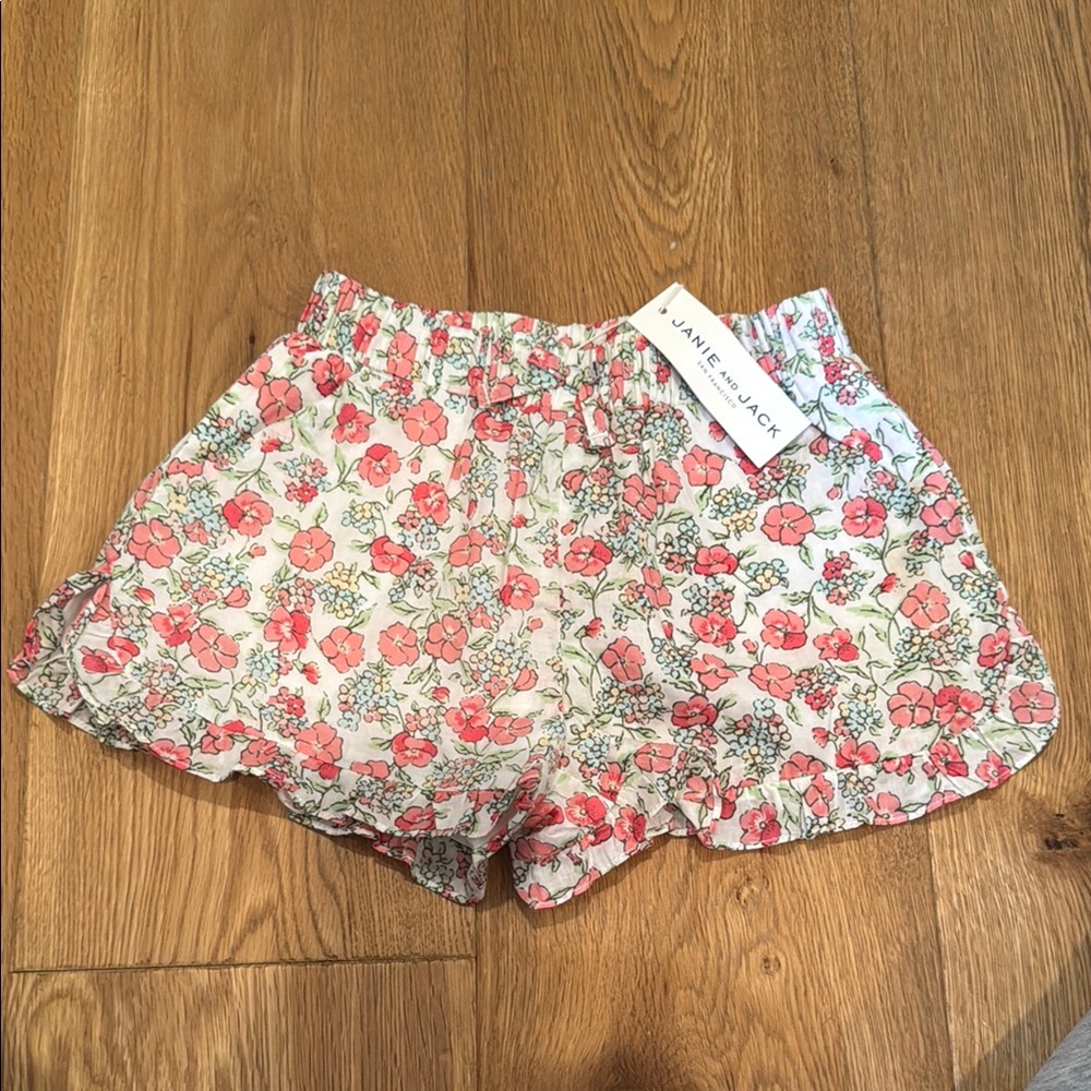 Janie and Jack Floral Ruffle Hem Pink and White Shorts